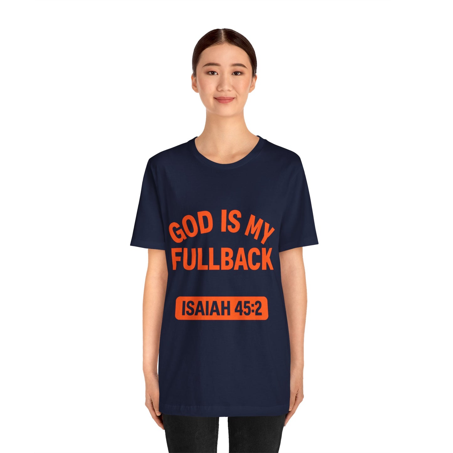 God is My Fullback Upgraded Premium Tee - Navy - Orange