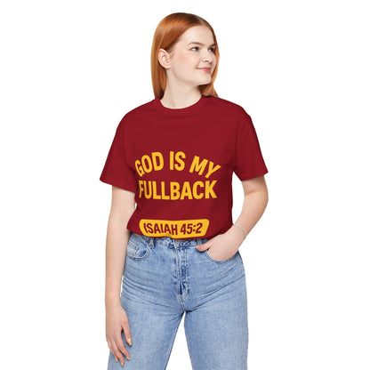 God is My Fullback Upgraded Premium Tee - Cardinal - Yellow