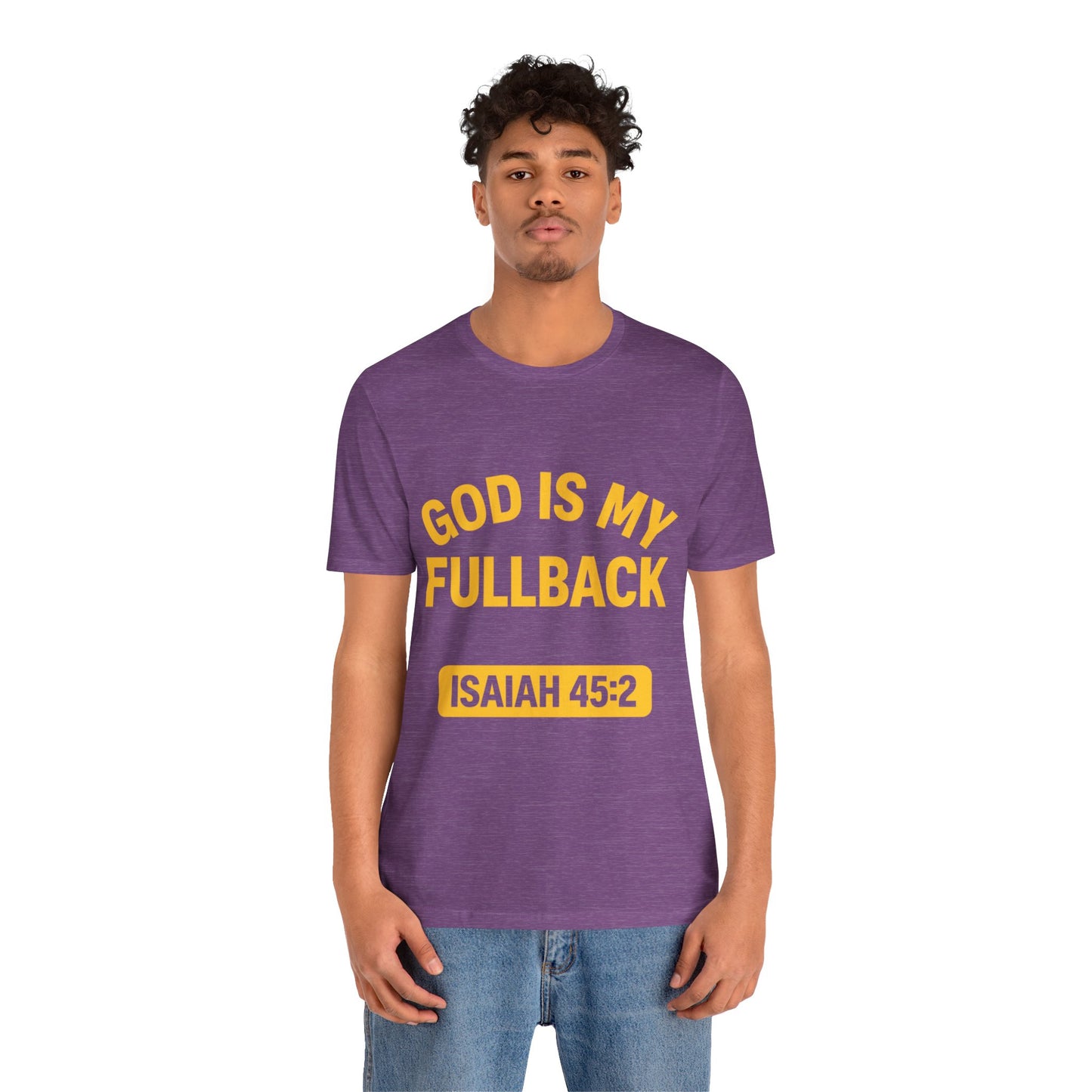 God is My Fullback - ISAIAH 45:2 - Heather Purple - Yellow