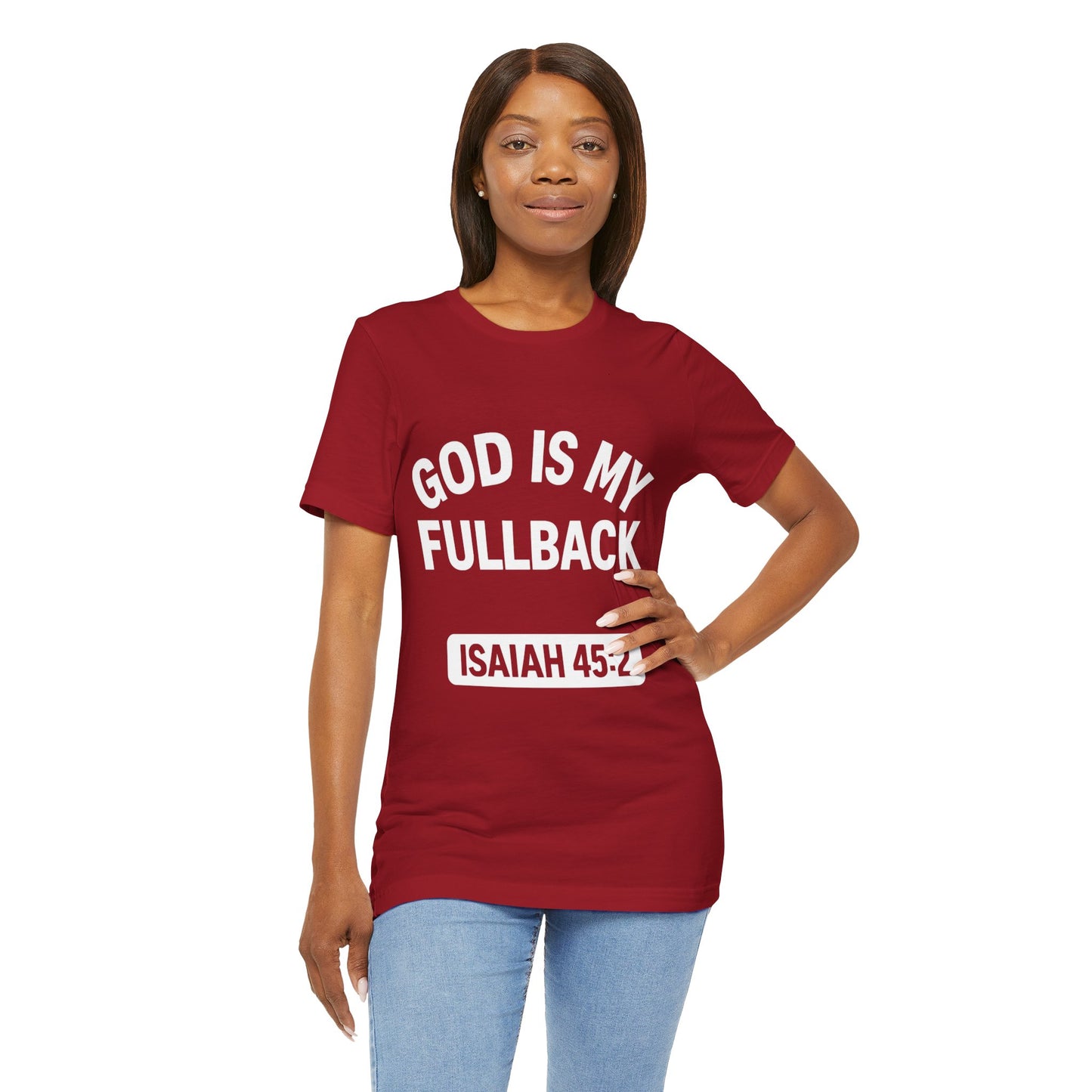 God is My Fullback Upgraded Premium Tee - Crimson - White