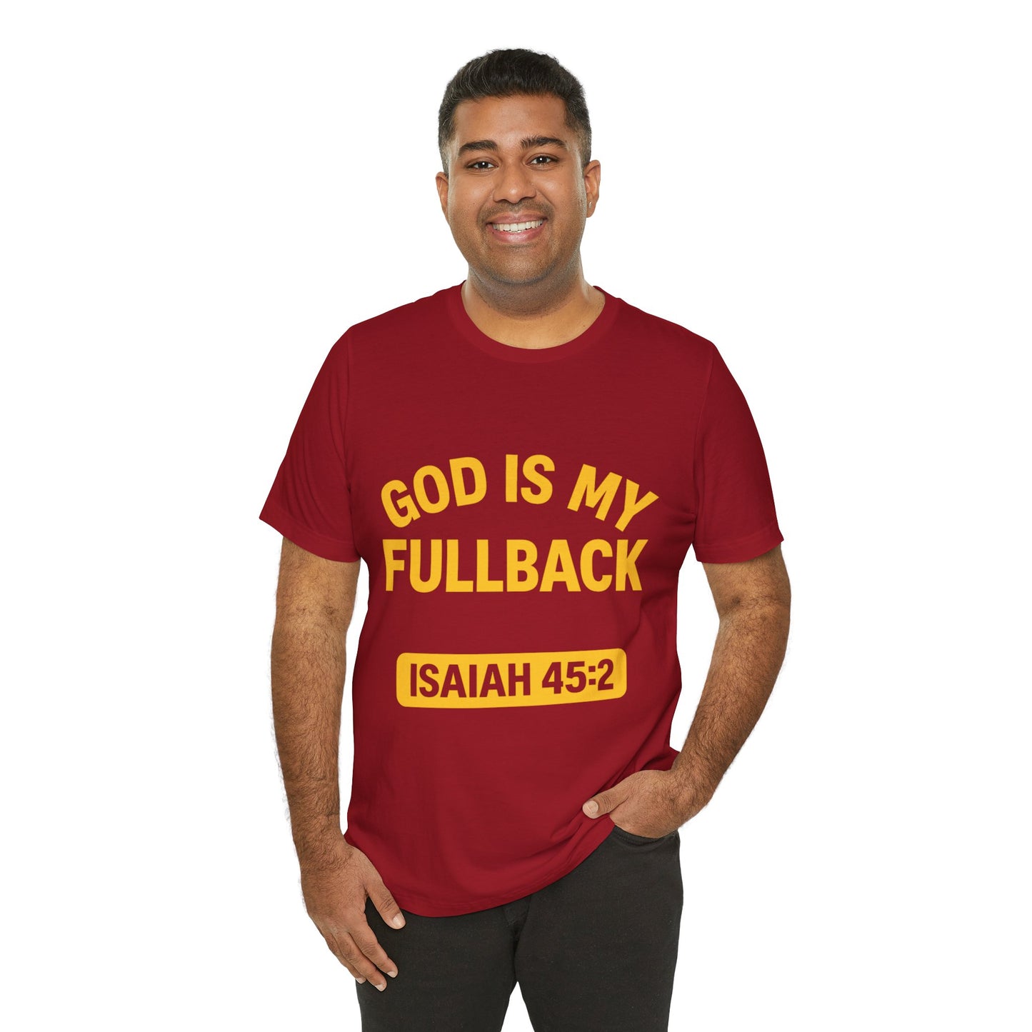 God is My Fullback Upgraded Premium Tee - Cardinal - Yellow