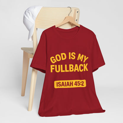 God is My Fullback Upgraded Premium Tee - Cardinal - Yellow