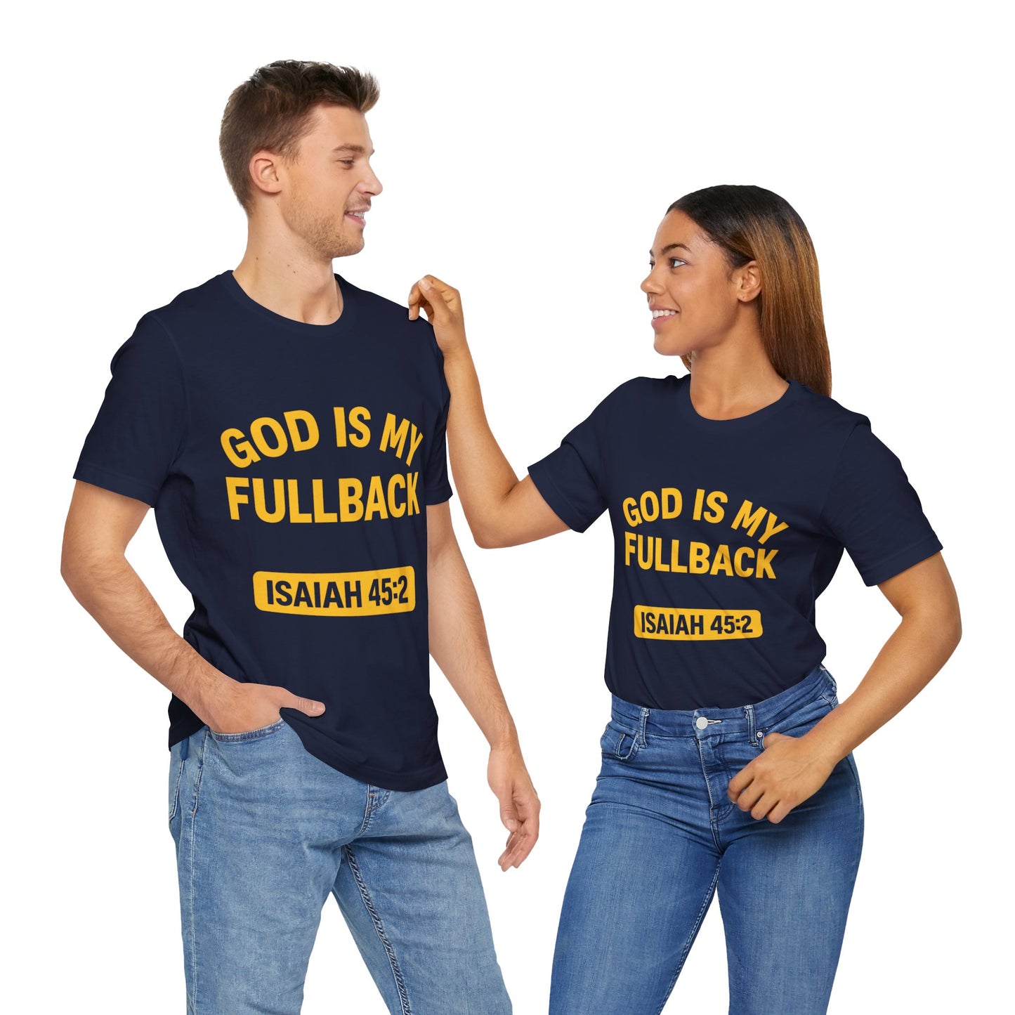 God is My Fullback Upgraded Premium Tee - Navy - Yellow