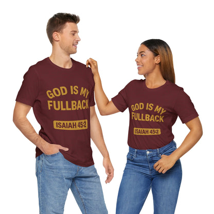 God is My Fullback Upgraded Premium Tee - Heather Cardinal - Gold