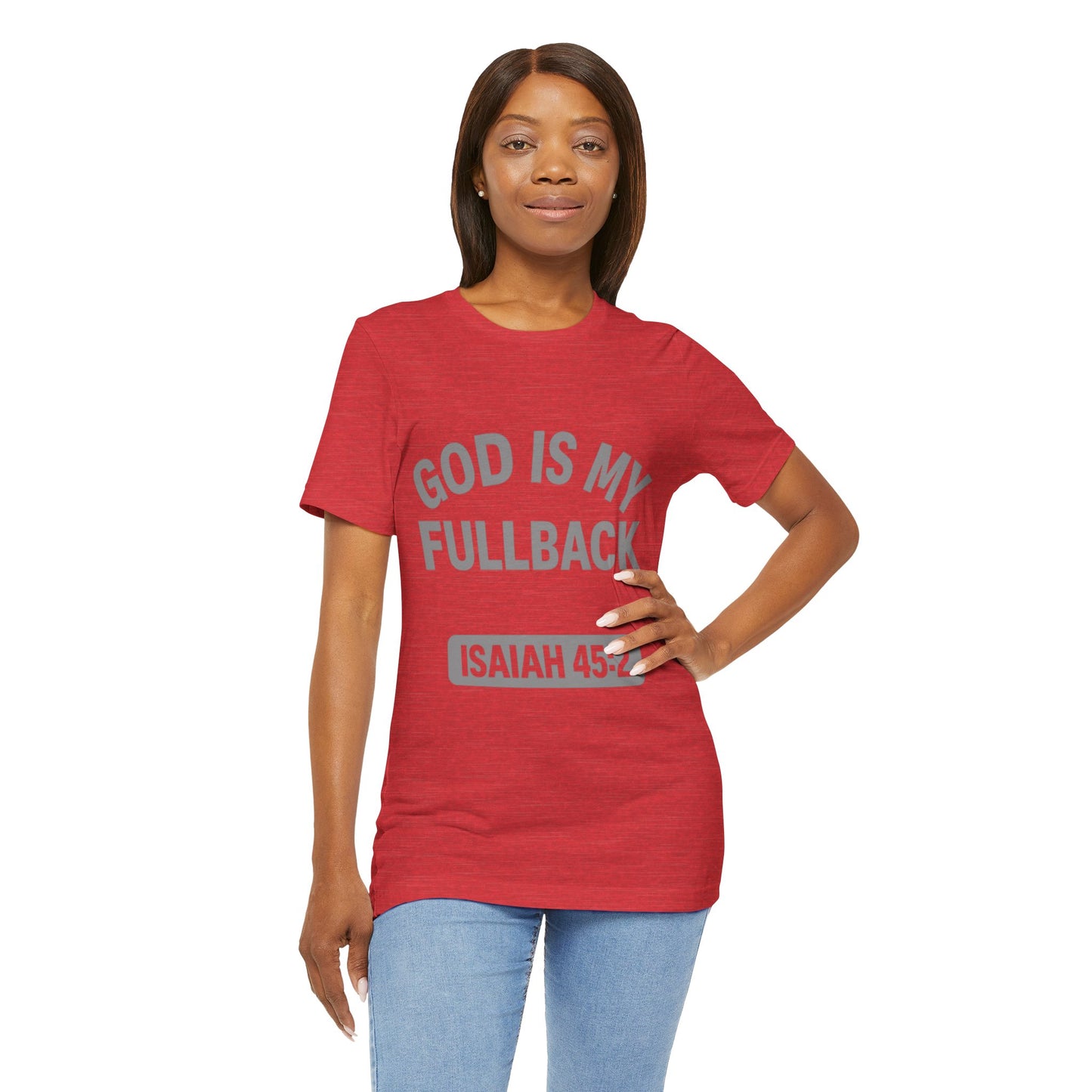 God is My Fullback Upgraded Premium Tee - Heather Red - Grey