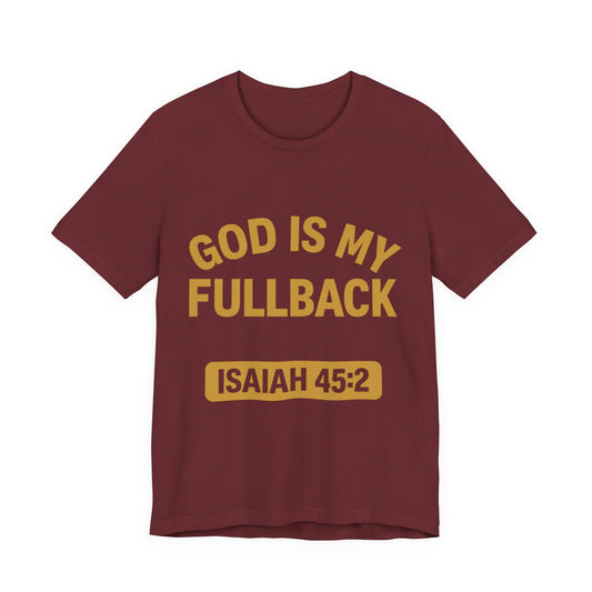 God is My Fullback Upgraded Premium Tee - Heather Cardinal - Gold