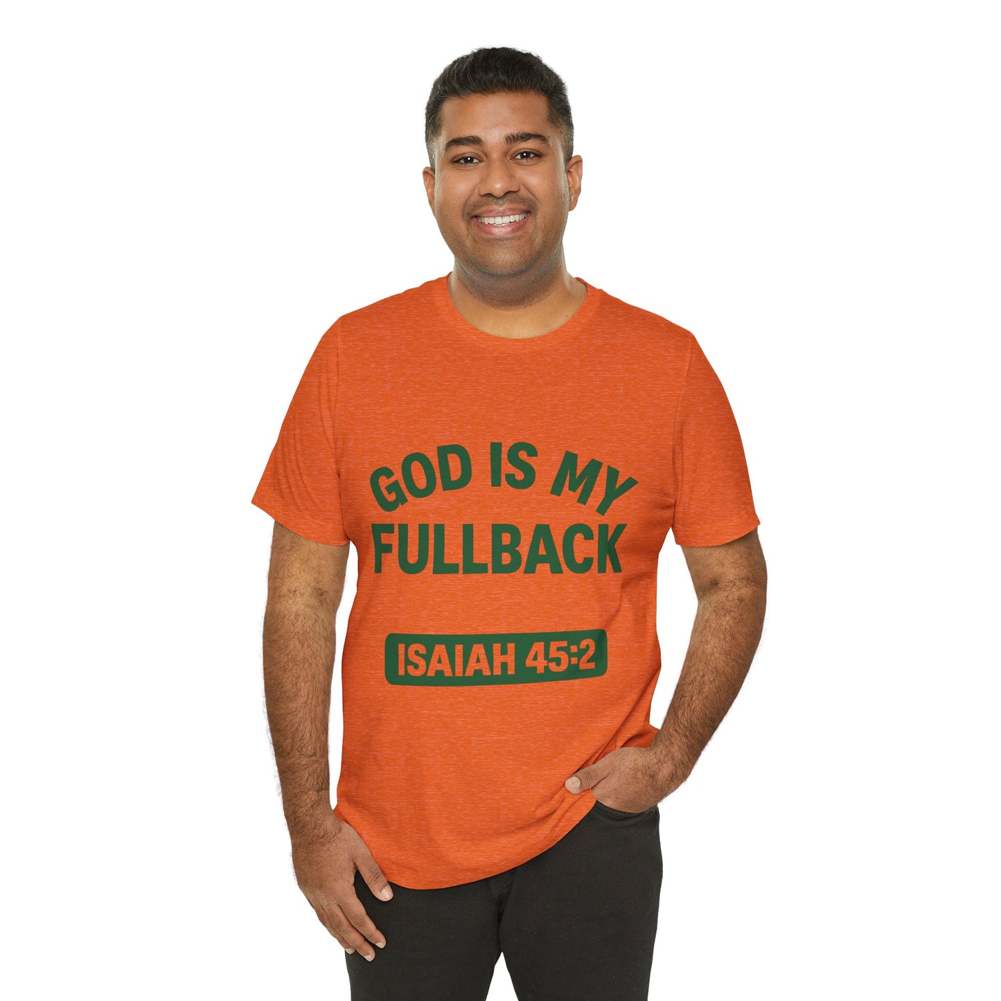 God is My Fullback Upgraded Premium Tee - Heather Orange - Green