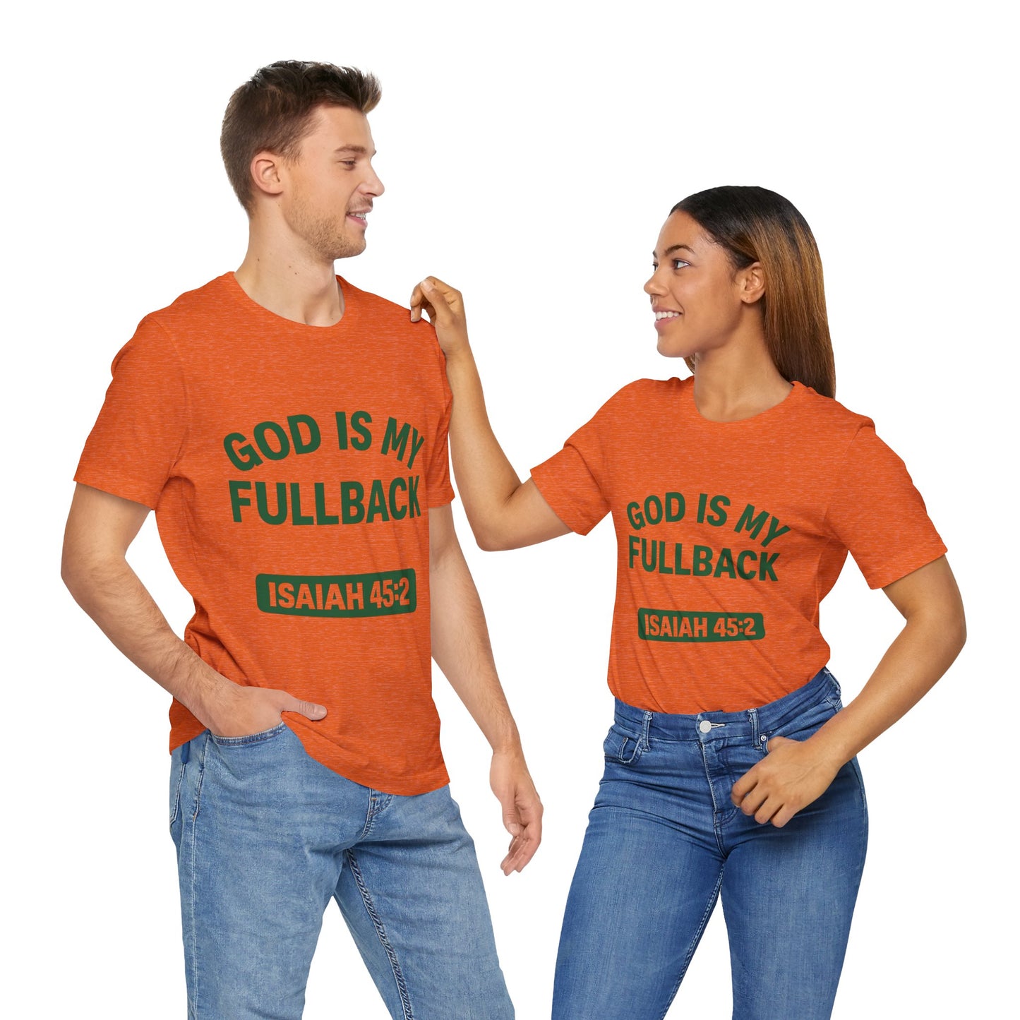 God is My Fullback Upgraded Premium Tee - Heather Orange - Green