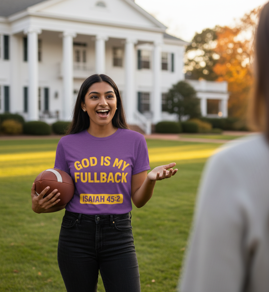 God is My Fullback - ISAIAH 45:2 - Heather Purple - Yellow