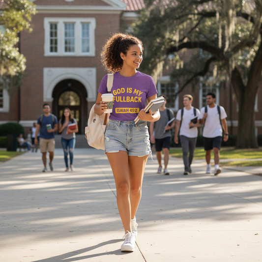 God is My Fullback - ISAIAH 45:2 - Heather Purple - Yellow