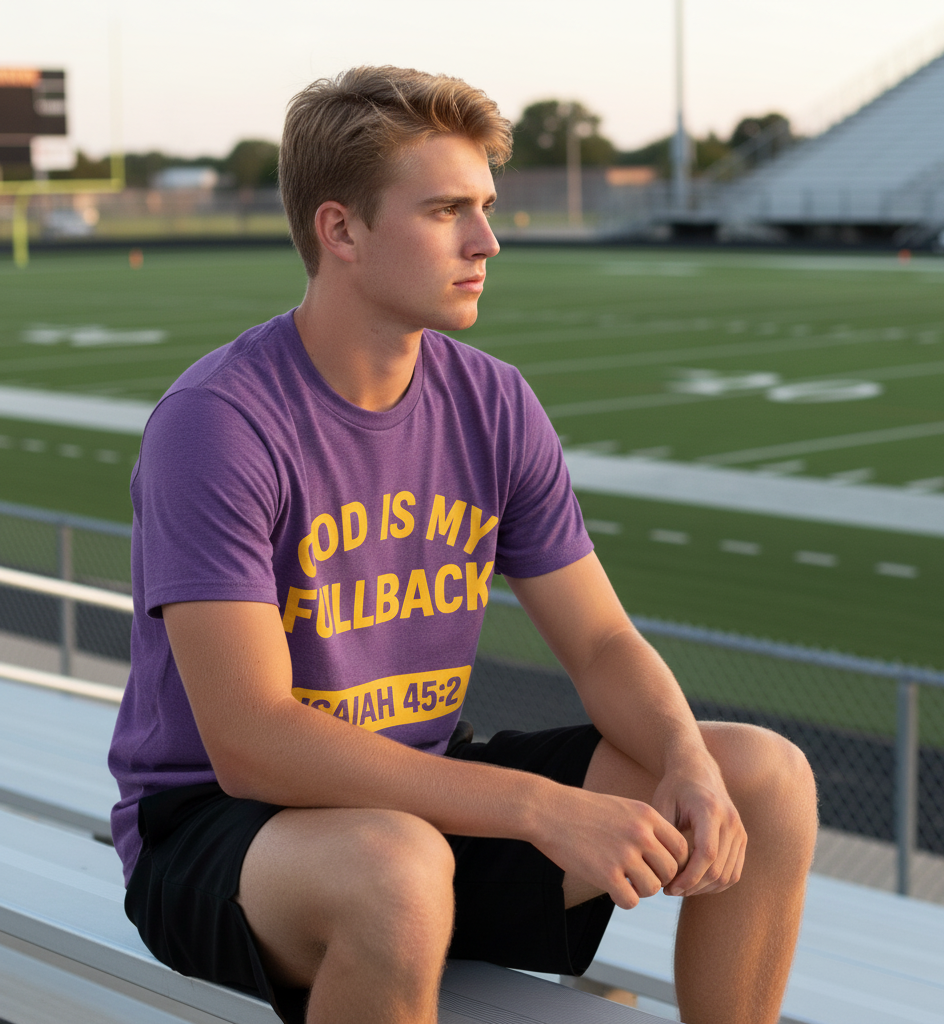 God is My Fullback - ISAIAH 45:2 - Heather Purple - Yellow